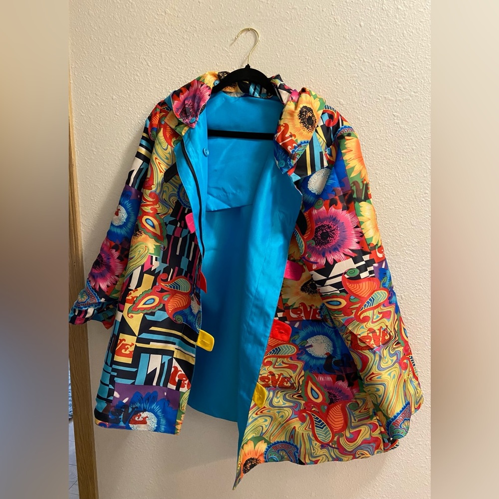 Oopera Reversible Raincoat - teal/sky blue & multi colors